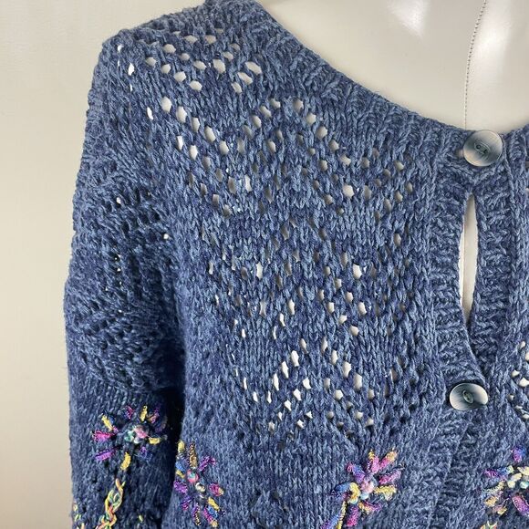 Vintage Express Tricot Hand Knit Multi Color Floral Design Size Large Cardigan - Picture 4 of 12